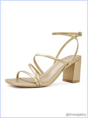 Strappy Block Heel Sandals Square Toe Ankle Strap Buckle Heels